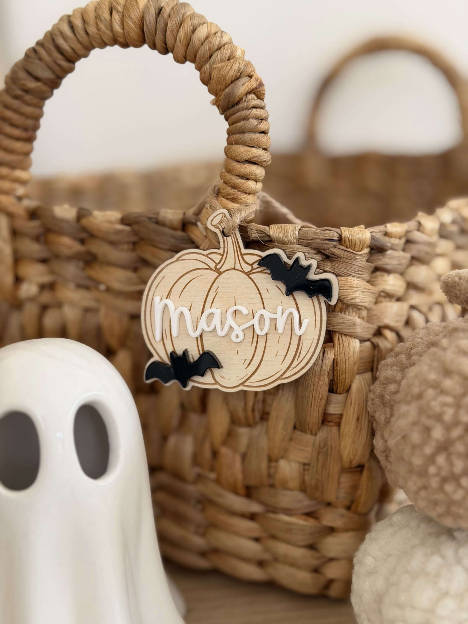 Pumpkin Shaped Bat Themed Boo Basket Tag - Image 3