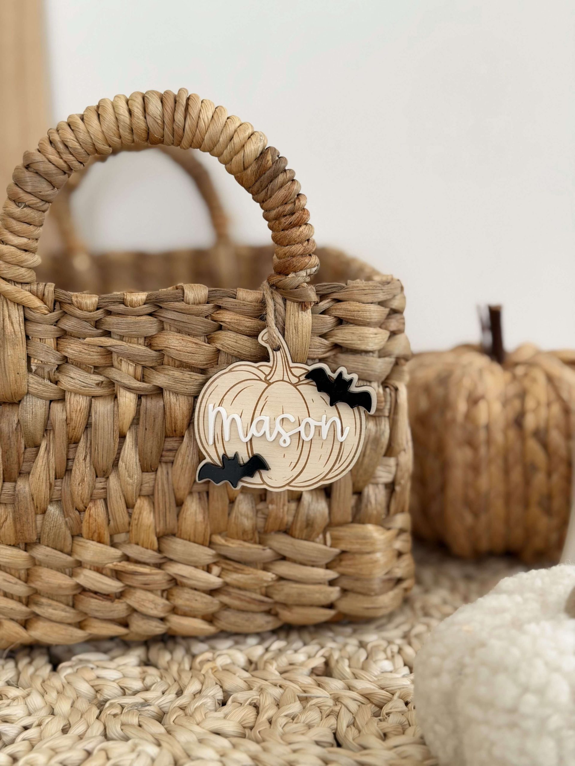 Pumpkin Shaped Bat Themed Boo Basket Tag - Image 2