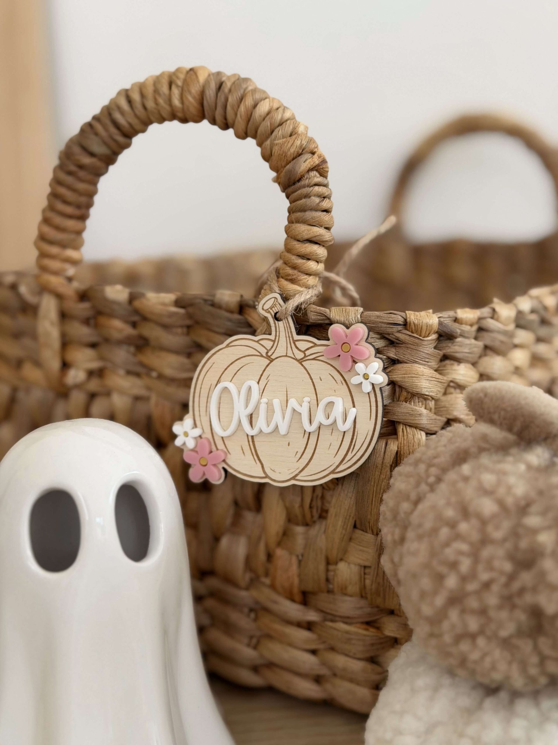 Pumpkin Shaped Floral Themed Boo Basket Tag - Image 2